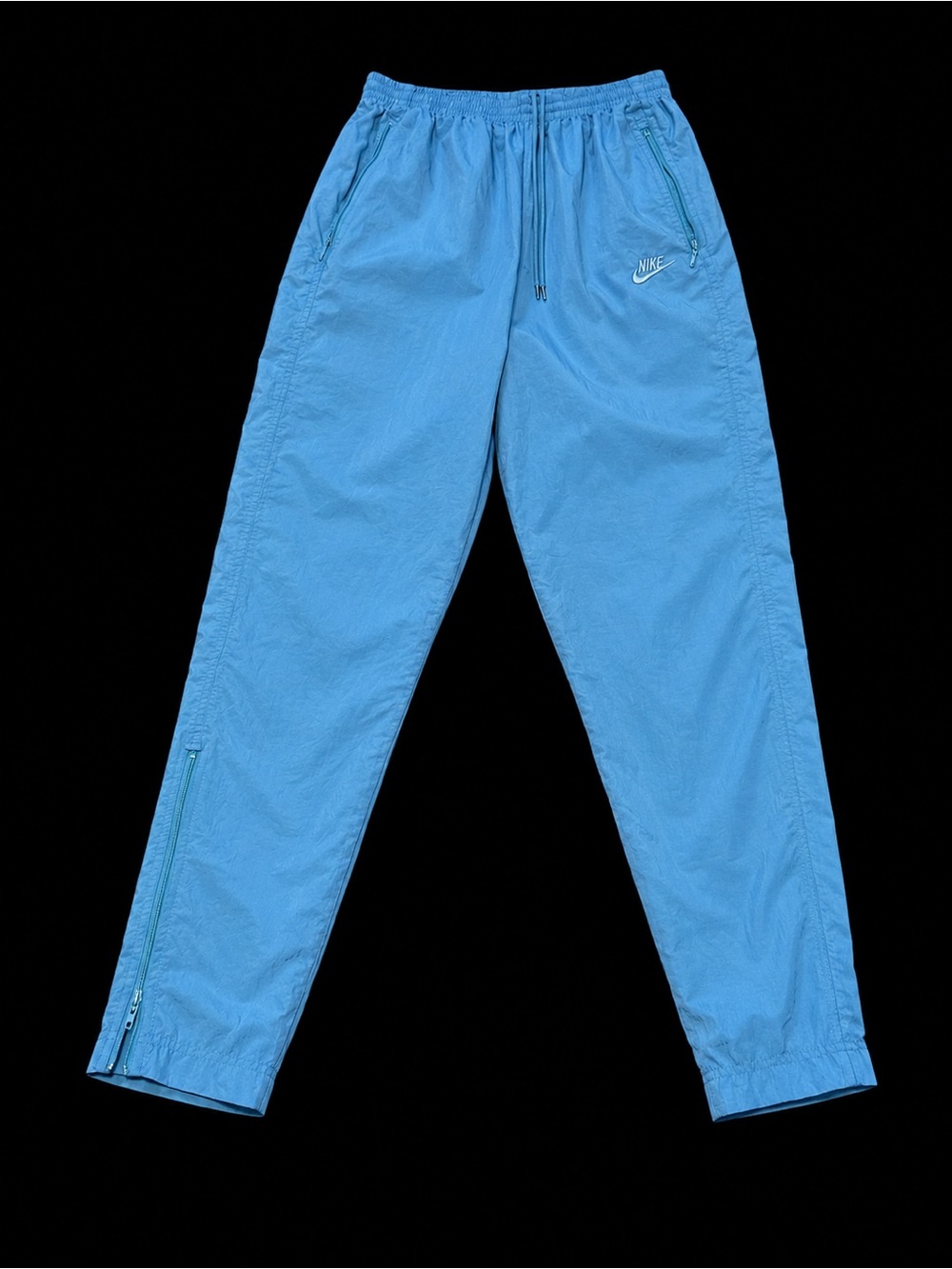 TRUE VINTAGE 1990s Nike Blue Nylon Track Pants Small Ankle Zip Windbreaker